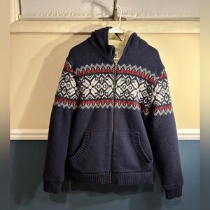 L.L. Bean Navy, Patterned Fleece Jacket, Men’s size Medium-Regular